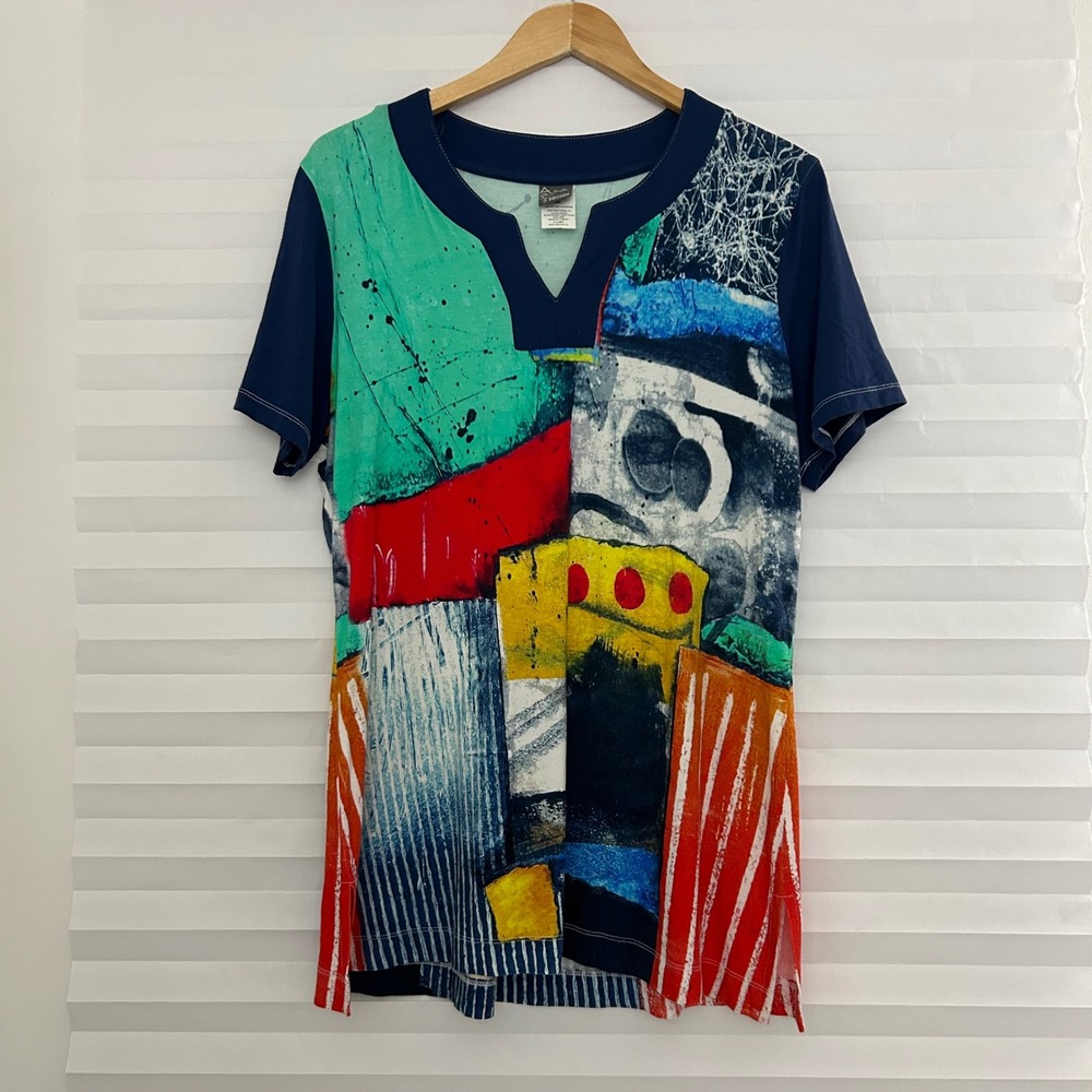 Simply Art by Dolcezza Michael Phillips Artsy Abstract Print Top Blue XL Funky